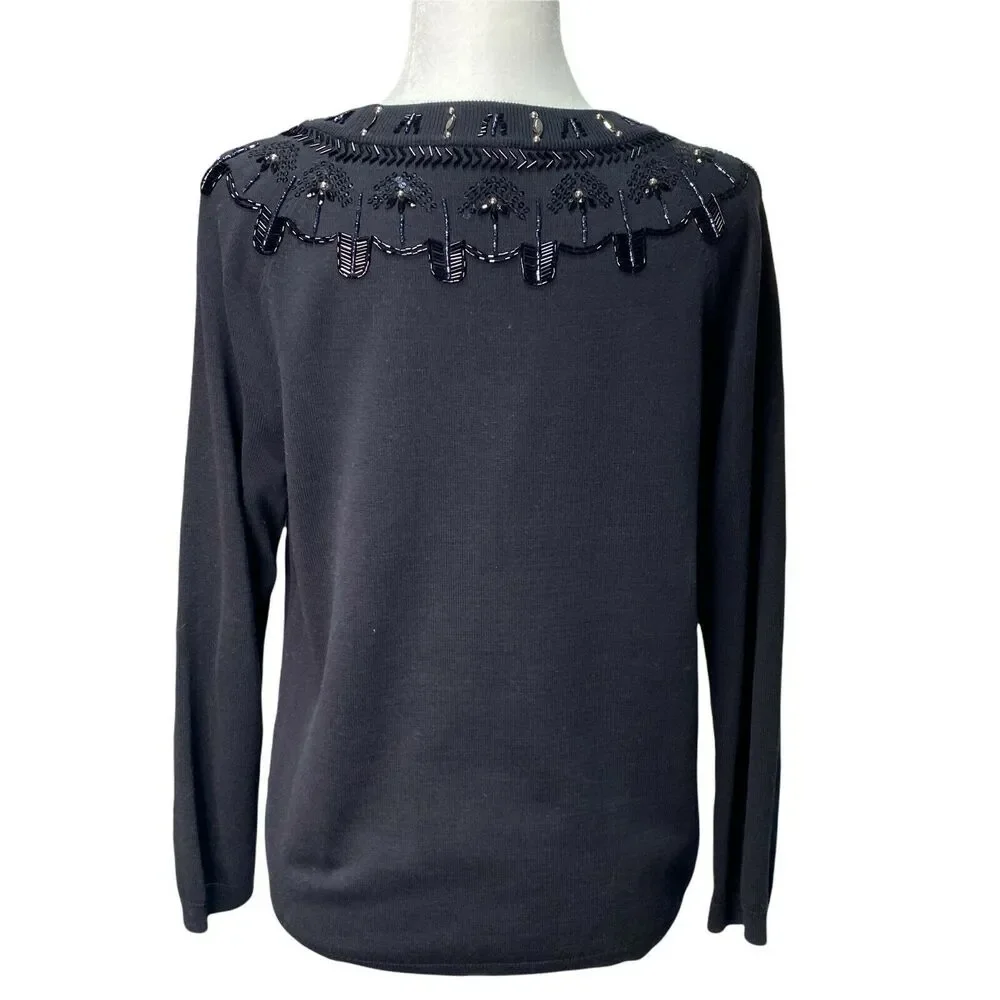 RSVP BY TALBOTS | sz L Petite Women's Pull Over Crew Beaded Jewel Yoke Sweater - Picture 6 of 7